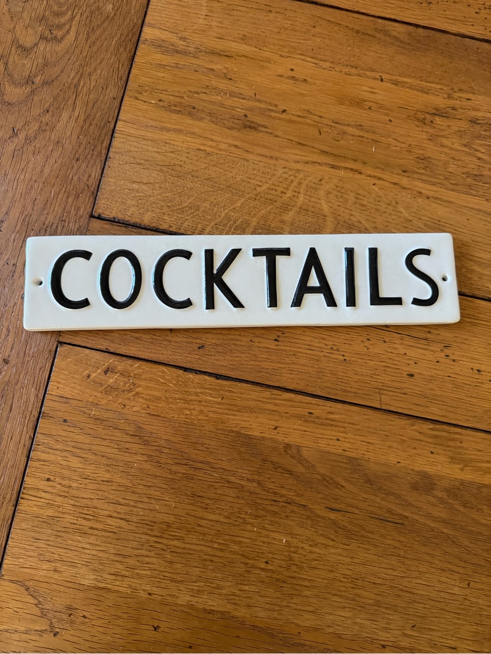 Ceramic COCKTAILS Wall Plaque with Black Lettering